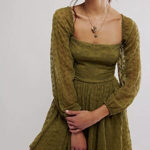 Free People Malina Mini Dress in Olive Green Medium